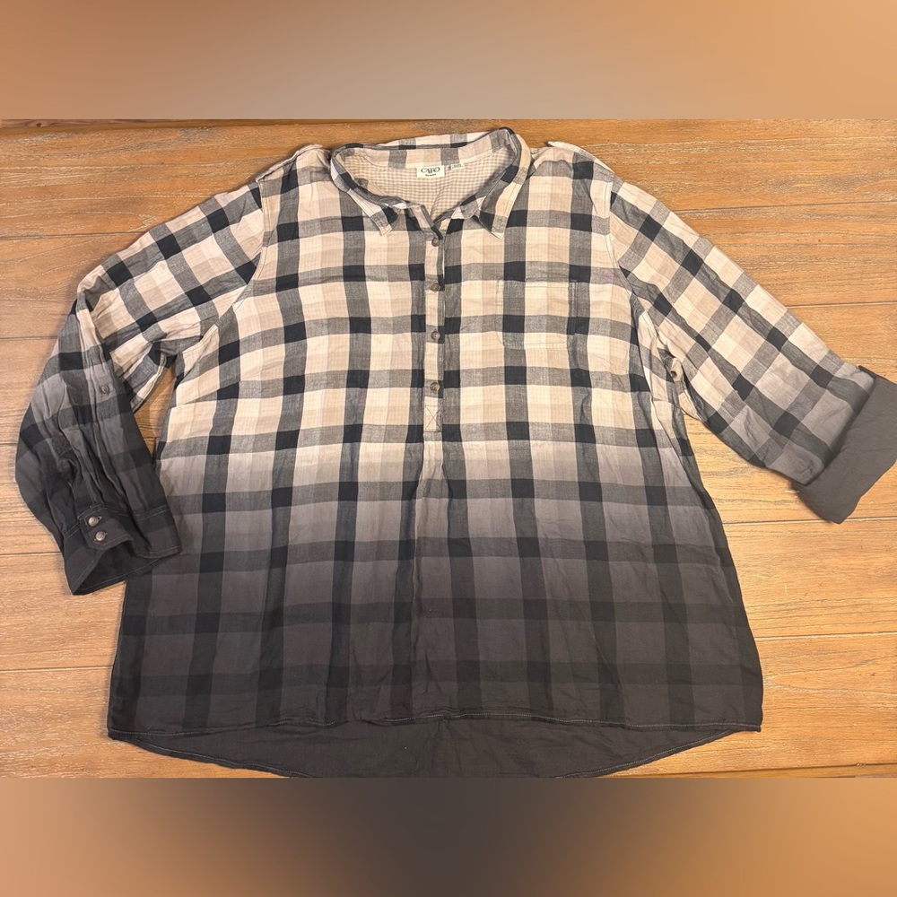 Cato Black and Gray Plaid Women's Button Down Shirt